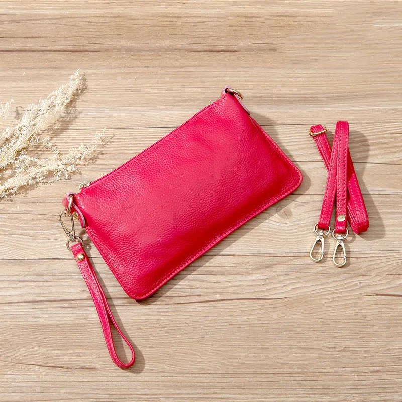 Red Leather Wristlet Wallet Womens Small Minimalist Shoulder Purse Zip Crossbody Purse Slim Shoulder Bag for Women
