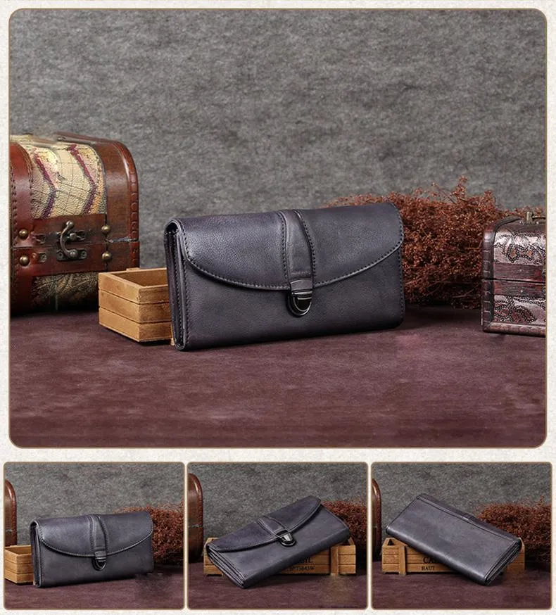 Red Womens Vintage Leather Bifold Wallet Long Wallet Brown Phone Clutch Wallet Purse for Ladies
