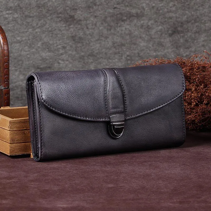 Red Womens Vintage Leather Bifold Wallet Long Wallet Brown Phone Clutch Wallet Purse for Ladies