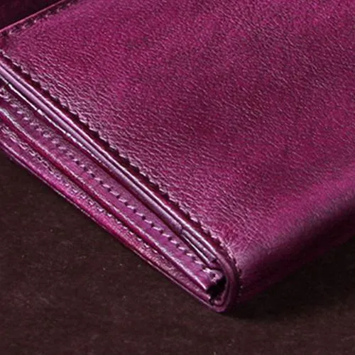 Red Womens Vintage Leather Bifold Wallet Long Wallet Brown Phone Clutch Wallet Purse for Ladies