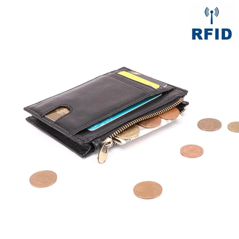 RFID Leather Mens Small Wallet Cardholder Wallet Front Pocket Wallets for Men