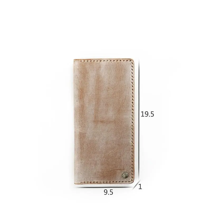 Simple Handmade Mens Brown Slim Long Wallet Blue Bifold Slim Card Wallet Clutch Wallet For Men