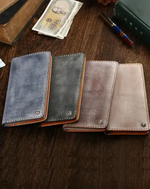 Simple Handmade Mens Brown Slim Long Wallet Blue Bifold Slim Card Wallet Clutch Wallet For Men