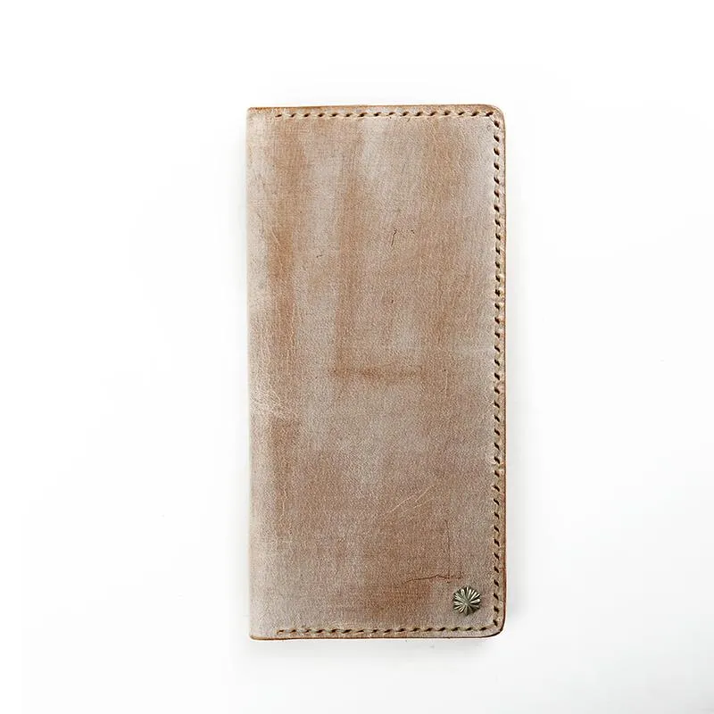 Simple Handmade Mens Brown Slim Long Wallet Blue Bifold Slim Card Wallet Clutch Wallet For Men