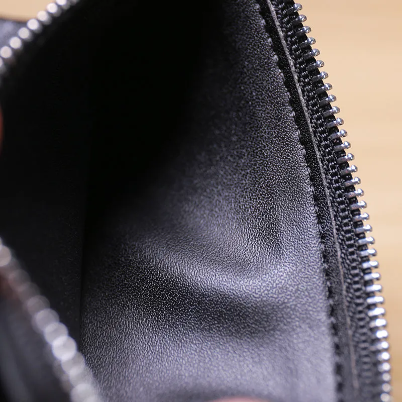 Slim Women Beige Leather Card Wallet Minimalist Zip Billfold Card Holder Wallet Coin Wallet For Women