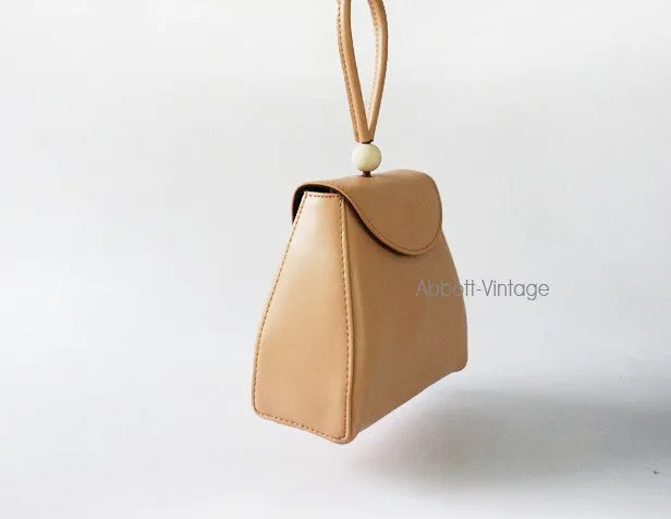 Stylish Leather Beige Womens Handbag Clutch Purse Wristlet Bag for Women