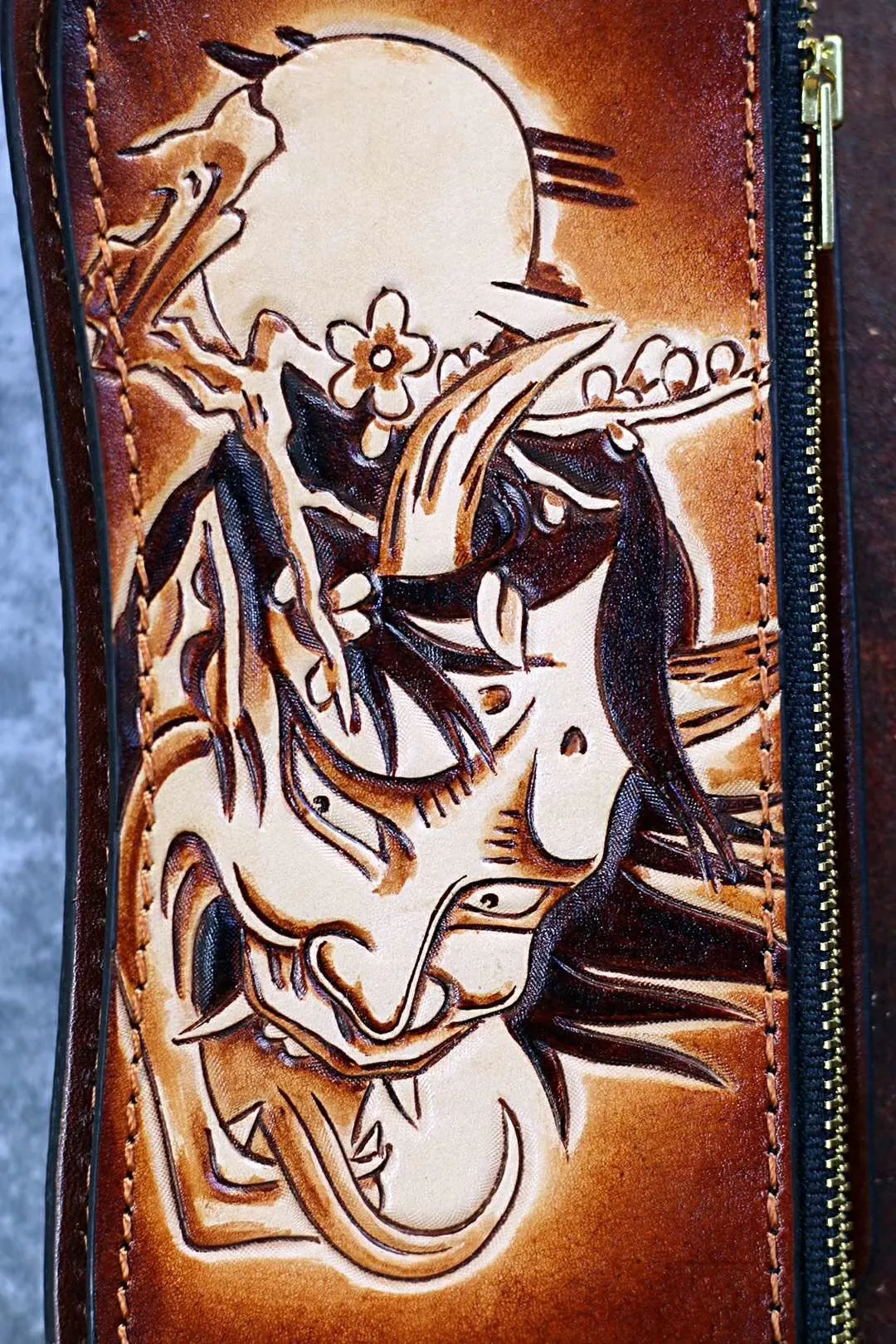 Tooled Leather Biker Wallet Prajna Biker Chain Wallet Handmade Long Wallet for Men