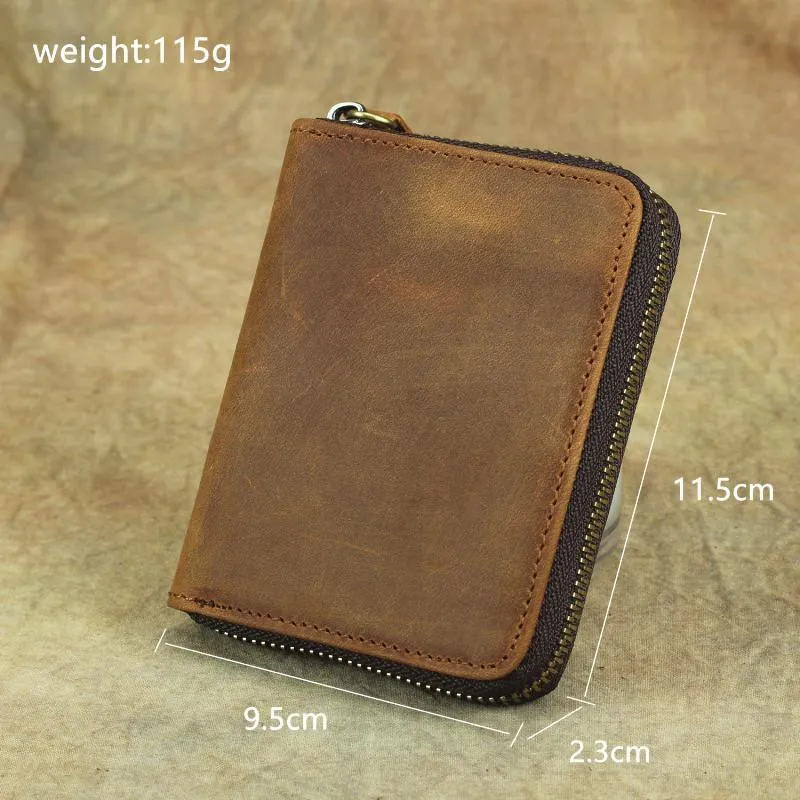 Vintage Bifold Leather Men's Zipper Small Wallet billfold Zipper Wallet For Men