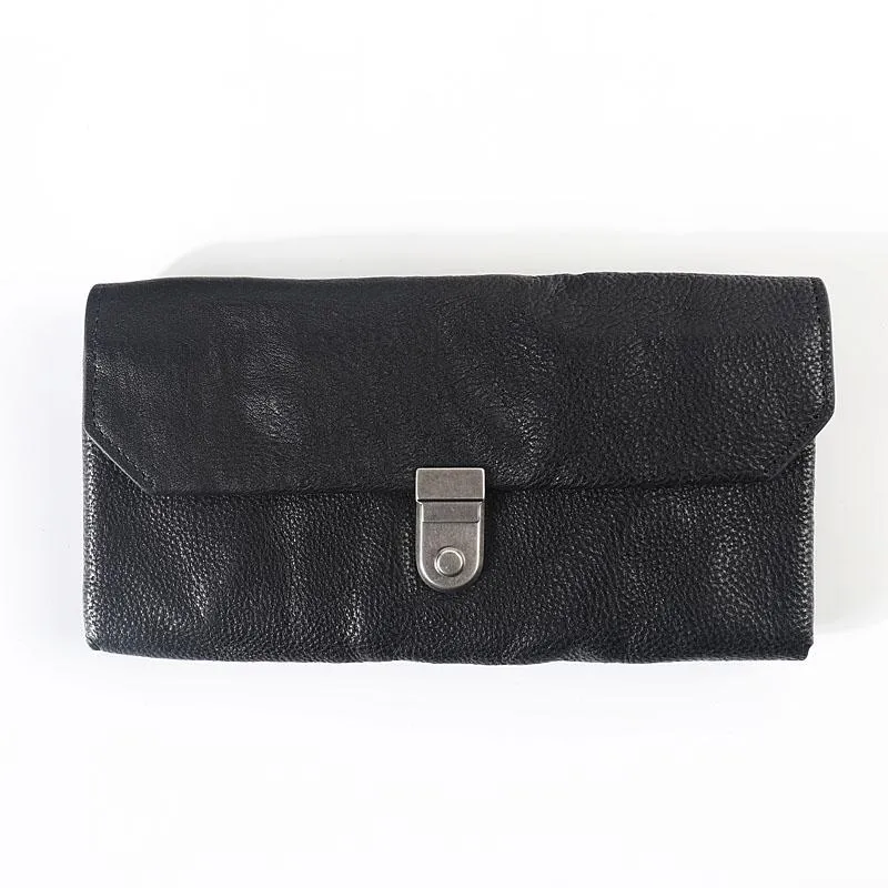 Vintage Black Leather Mens Womens Long Wallet Black Clutch Wallet Phone Wallet For Men
