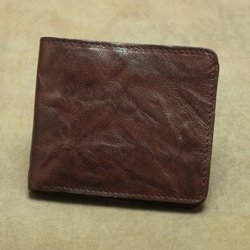 Vintage Brown Leather Men's Bifold Small Wallet Black Slim Vertical billfold Wallet For Men