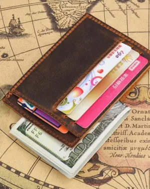 VINTAGE BROWN LEATHER MEN'S FRONT POCKET WALLETs BLACK SLIM CARD billfold WALLET SMALL WALLET FOR MEN