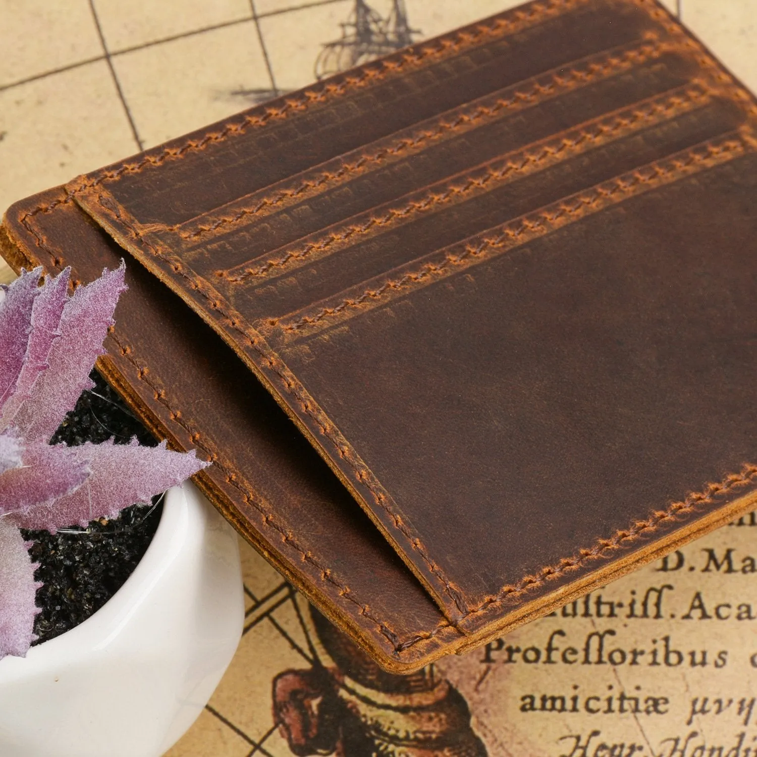 VINTAGE BROWN LEATHER MEN'S FRONT POCKET WALLETs BLACK SLIM CARD billfold WALLET SMALL WALLET FOR MEN