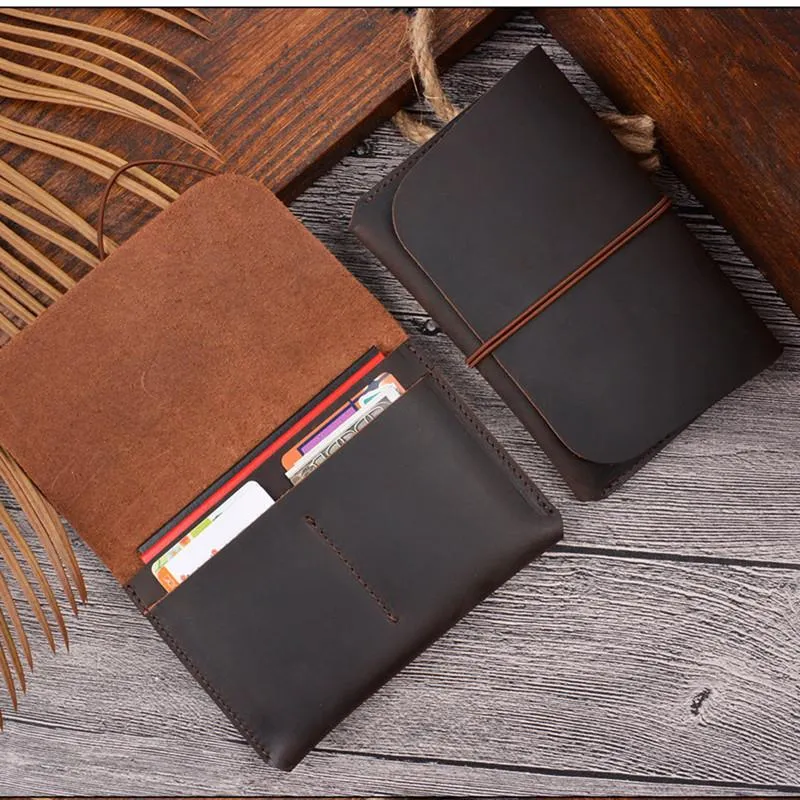 Vintage Brown Leather Men's Long Passport Wallet Black Travel Wallet Card Wallet For Men