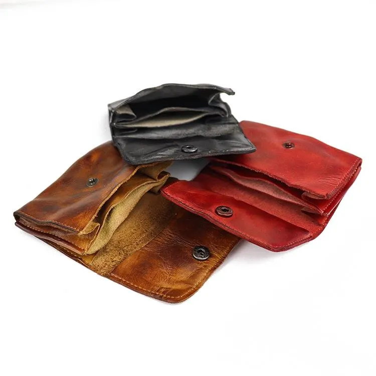 Vintage Brown Leather Men's Small Wallet Card Wallet Black billfold Front Pocket Wallet For Men