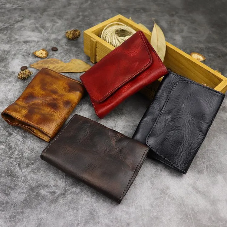Vintage Brown Leather Men's Small Wallet Card Wallet Black billfold Front Pocket Wallet For Men