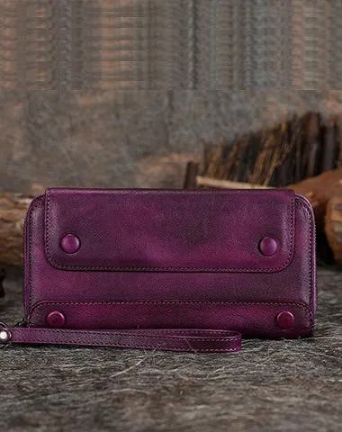 Vintage Brown Leather Wristlet Wallets Womens Zip Around Wallet Ladies Bifold Clutch Wallet for Women
