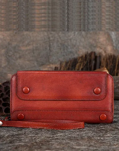 Vintage Brown Leather Wristlet Wallets Womens Zip Around Wallet Ladies Bifold Clutch Wallet for Women