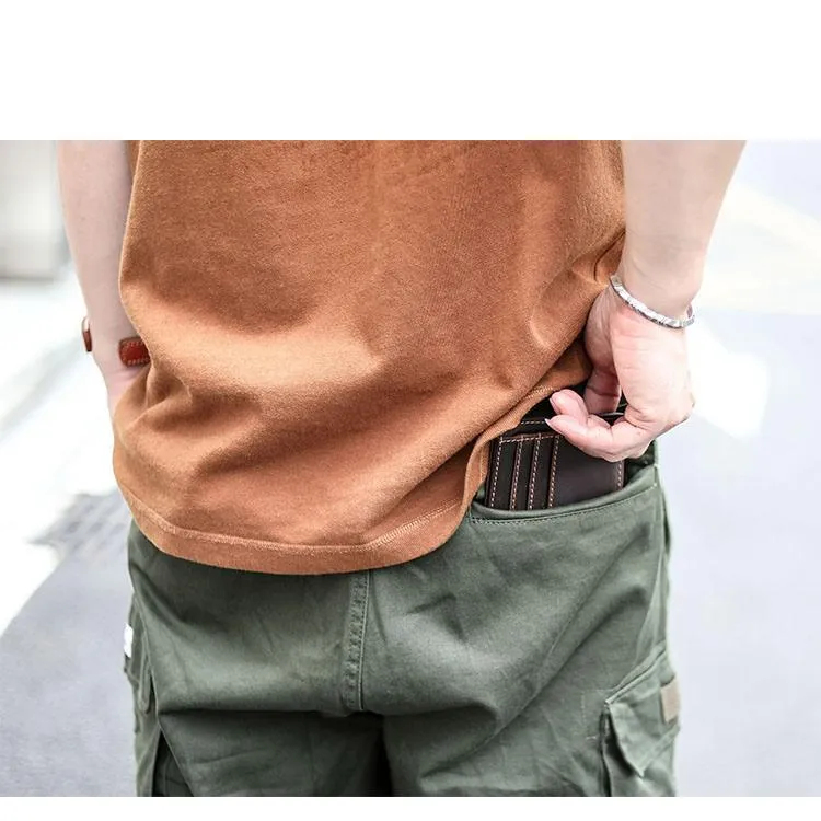 Vintage Brown Slim Leather Mens Card Wallet Small Card Holder Front Pocket Wallet For Men