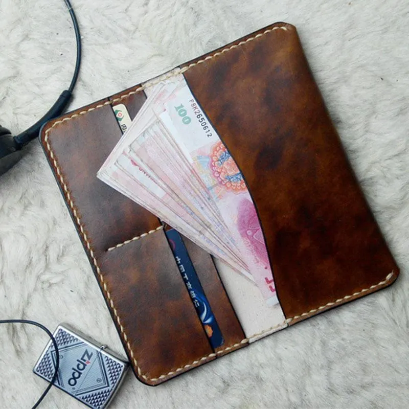 Vintage Coffee Leather Bifold Mens Long Wallet Leather Long Wallets for Men