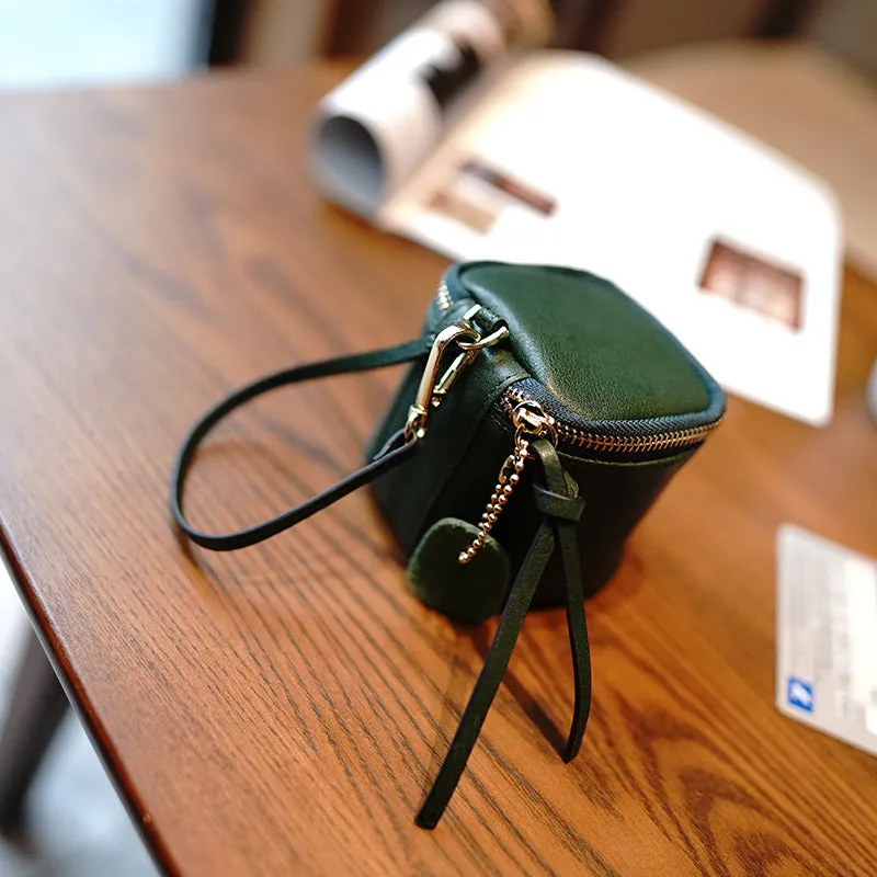 Vintage Coffee Leather Wristlet Wallet Cube Zip Clutch Wallet Womens Tan Ladies Zip Around Wallets for Women