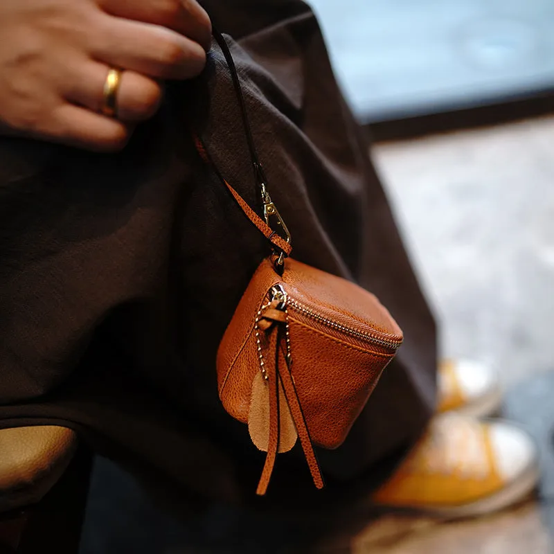 Vintage Coffee Leather Wristlet Wallet Cube Zip Clutch Wallet Womens Tan Ladies Zip Around Wallets for Women