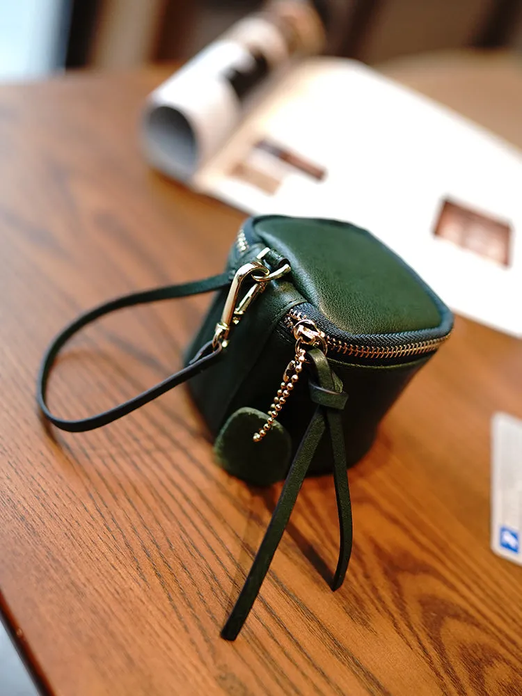 Vintage Coffee Leather Wristlet Wallet Cube Zip Clutch Wallet Womens Tan Ladies Zip Around Wallets for Women