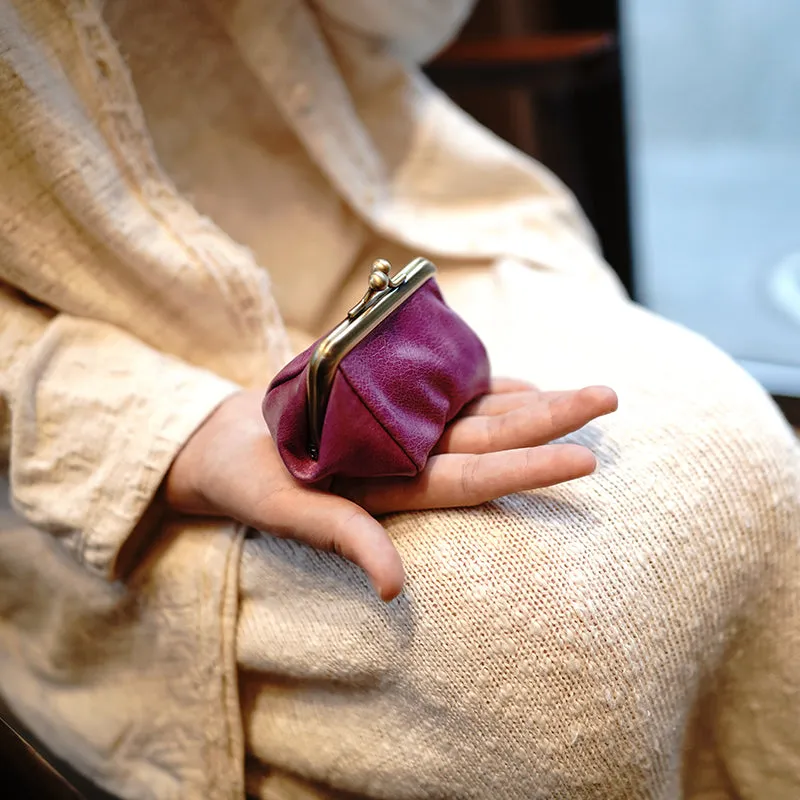 Vintage Coin Clasp Purse Womens Brown Leather Coin Purse Clasp Coin Purse Coinpouch