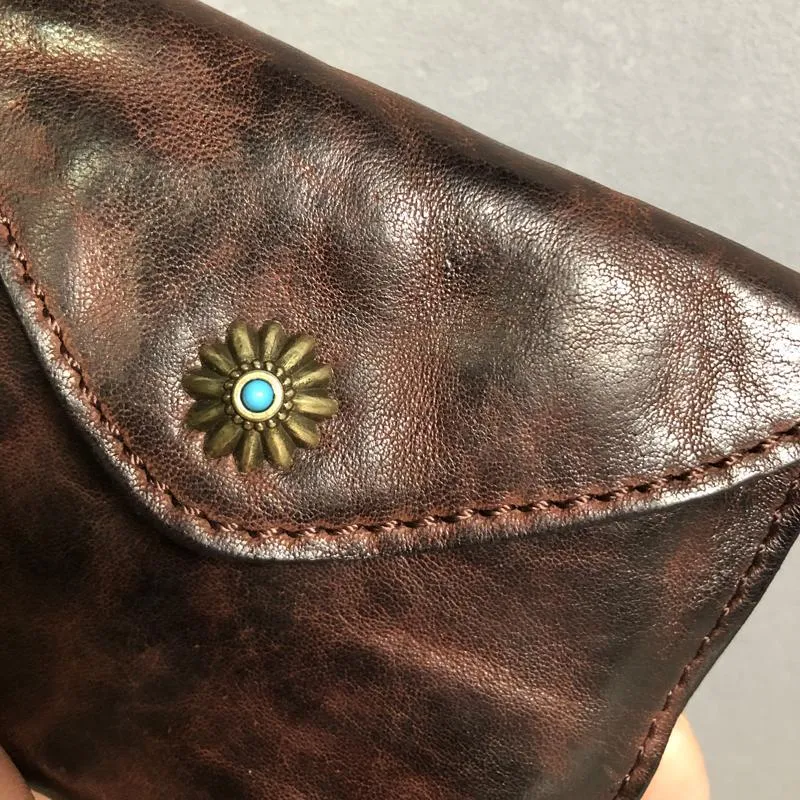 Vintage Genuine Leather Mens Billfold Brown Leather Wallet Front Pocket Wallet for Men
