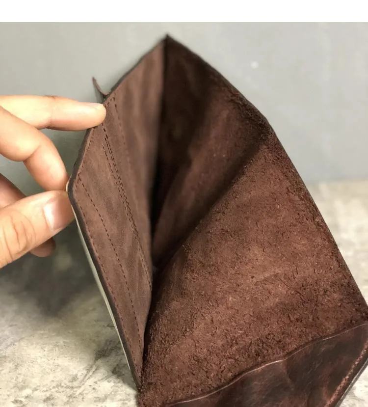 Vintage Genuine Leather Mens Billfold Brown Leather Wallet Front Pocket Wallet for Men