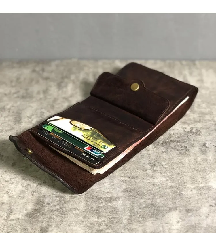 Vintage Genuine Leather Mens Billfold Brown Leather Wallet Front Pocket Wallet for Men