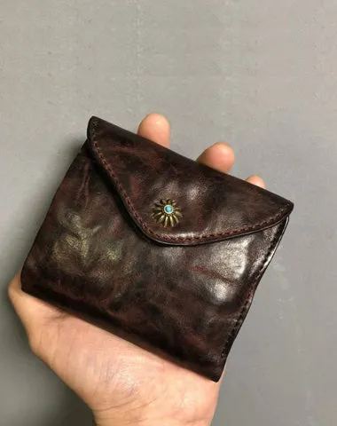 Vintage Genuine Leather Mens Billfold Brown Leather Wallet Front Pocket Wallet for Men