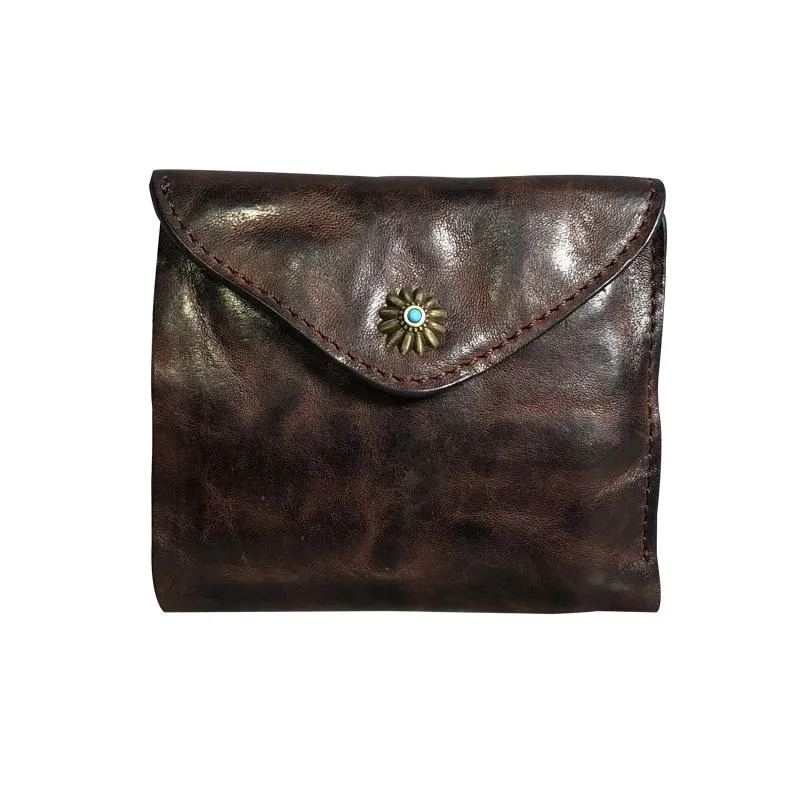 Vintage Genuine Leather Mens Billfold Brown Leather Wallet Front Pocket Wallet for Men