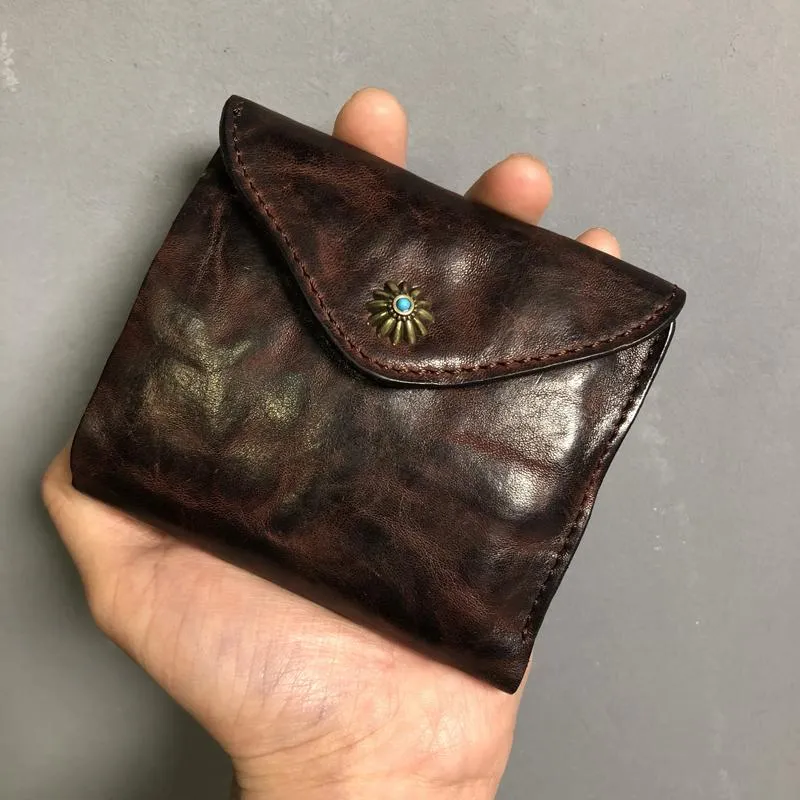 Vintage Genuine Leather Mens Billfold Brown Leather Wallet Front Pocket Wallet for Men