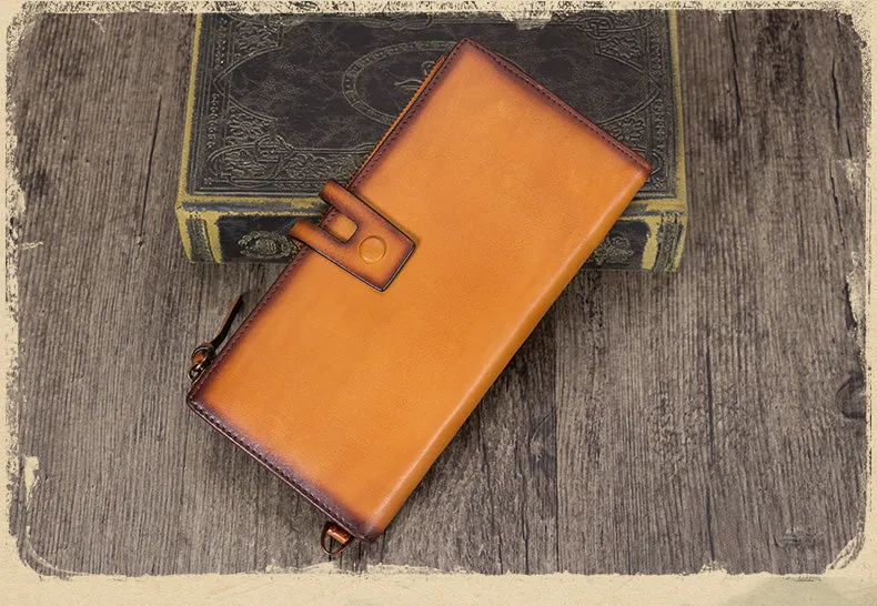 Vintage Green Leather Wristlet Wallet Womens Wallet Bifold Long Clutch Wallet for Women