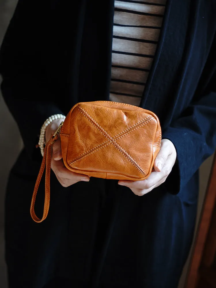 Vintage Green Leather Wristlet Wallet Zipper Clutch Wallet  Womens Tan Ladies Zip Around Wallets for Women