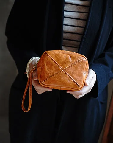 Vintage Green Leather Wristlet Wallet Zipper Clutch Wallet  Womens Tan Ladies Zip Around Wallets for Women