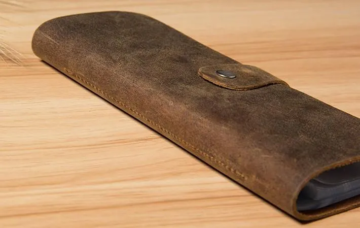 Vintage Leather Mens Bifold Card Wallet Long Wallet for Men