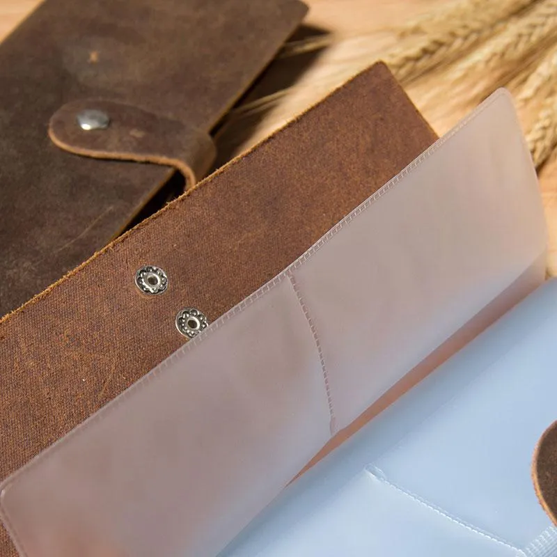 Vintage Leather Mens Bifold Card Wallet Long Wallet for Men