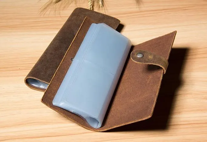 Vintage Leather Mens Bifold Card Wallet Long Wallet for Men