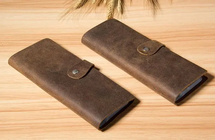 Vintage Leather Mens Bifold Card Wallet Long Wallet for Men