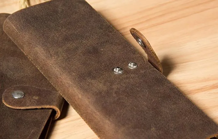 Vintage Leather Mens Bifold Card Wallet Long Wallet for Men