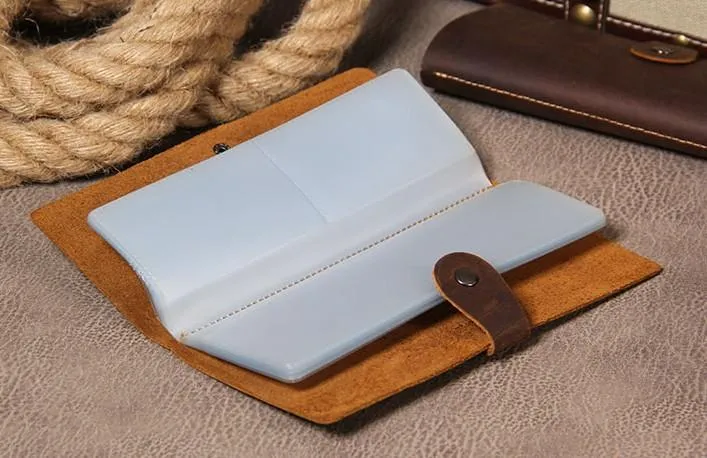 Vintage Leather Mens Bifold Card Wallet Long Wallet for Men