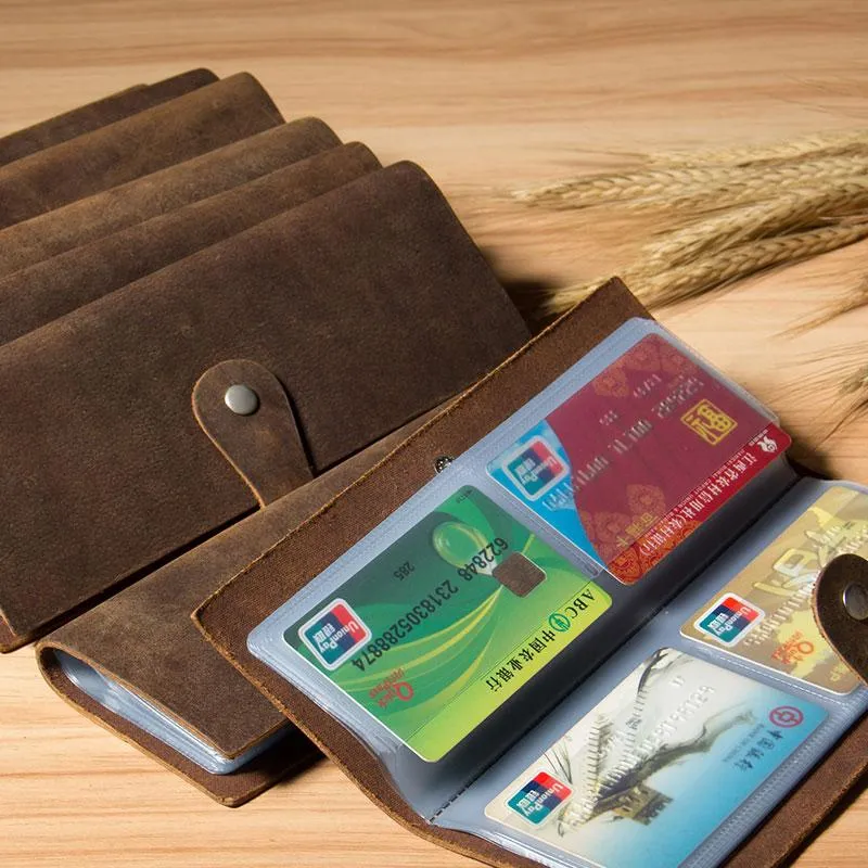 Vintage Leather Mens Bifold Card Wallet Long Wallet for Men