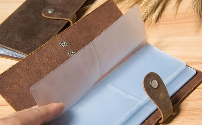 Vintage Leather Mens Bifold Card Wallet Long Wallet for Men