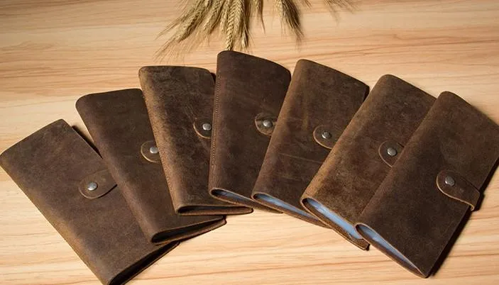 Vintage Leather Mens Bifold Card Wallet Long Wallet for Men