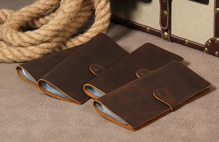 Vintage Leather Mens Bifold Card Wallet Long Wallet for Men