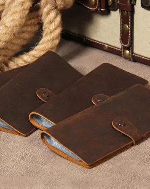 Vintage Leather Mens Bifold Card Wallet Long Wallet for Men