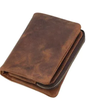 Vintage Leather Mens Bifold Small Wallet billfold Wallet Within Detachable Coin Holder for Men