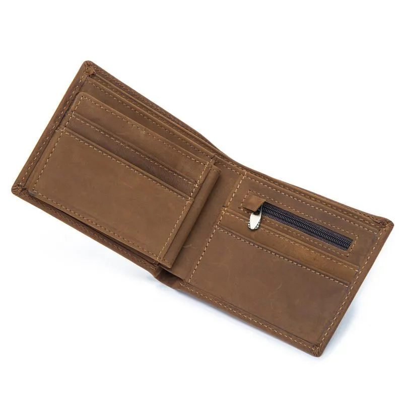 Vintage Leather Mens Slim Small Wallet billfold Bifold Wallet Front Pocket Wallet Driving License Wallet for Men