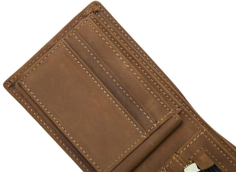 Vintage Leather Mens Slim Small Wallet billfold Bifold Wallet Front Pocket Wallet Driving License Wallet for Men
